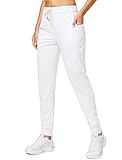 G Gradual Women's Joggers Pants with Zipper Pockets Stretch Tapered Athletic Joggers for Women Lounge, Jogging, Workout (White, Medium)
