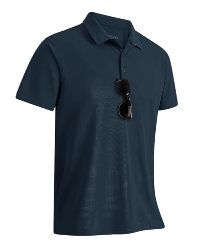 33 000ft Herren Poloshirt Golf Shirt UPF50+ Sonnenschutz Sommer Kurzarm Tshirts Schnelltrocknend Outdoor Sportshirt Männer zum Golf Tennis Dunkelblau(Nylon Spandex) L