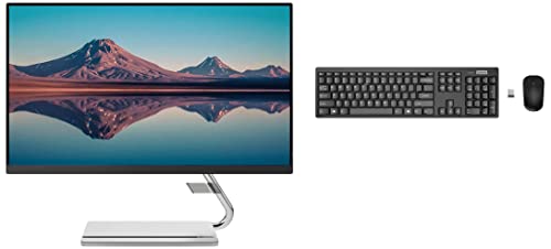 Lenovo Q-Series 60.5cm (24 Inch) FHD IPS Monitor | Height Adjustment, 2X3W Speakers, 75Hz, AMD FreeSync, HDMI, DP, Smart Display Customization & 100 Wireless Keyboard & Mouse Combo