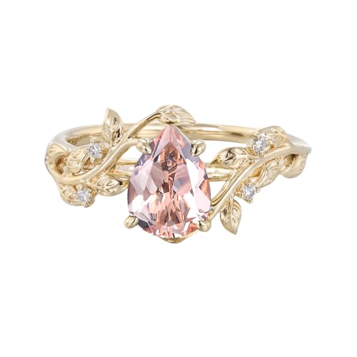 1 Carat Pear Cut Engagement Rings for Women Gemstone Rings for Women 10K 14K 18K White Yellow Rose Gold Leaf Wedding Ring Anniversary Promise Ring Birthstone Statement Rings2