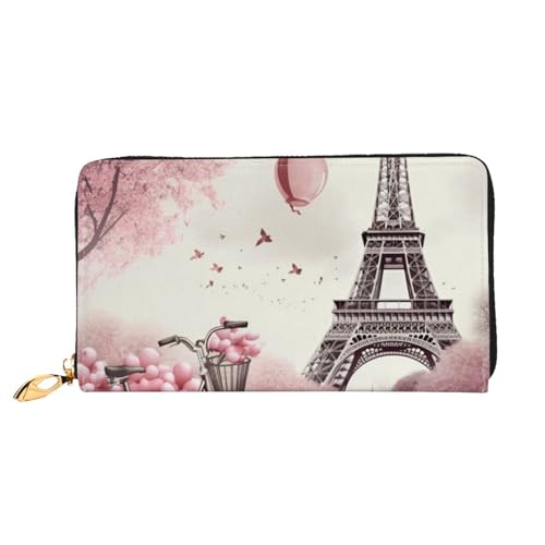Romantic Paris Eiffel Tower Bycicle Women's Wallet Large Capacity Credit Card Holder Zip Phone Clutch Ladies Travel Purse
