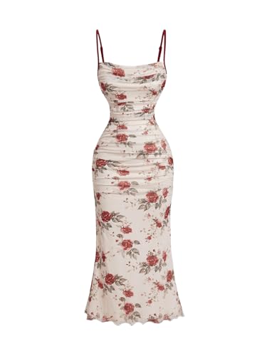 Image of GORGLITTER Women's Floral Birthday Wedding Guest Dress Mesh Ruched Derby Party Bridal Shower Summer Beach Sun Dresses