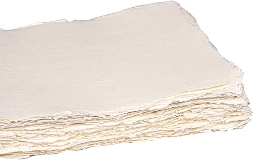 Pzyvelines- 50 Sheets of Watercolor Paper of 150 GSM - Virgin Cotton - Handmade Paper with Deckle Edges - 8X6 Inches (20X15 cm)- White Toned