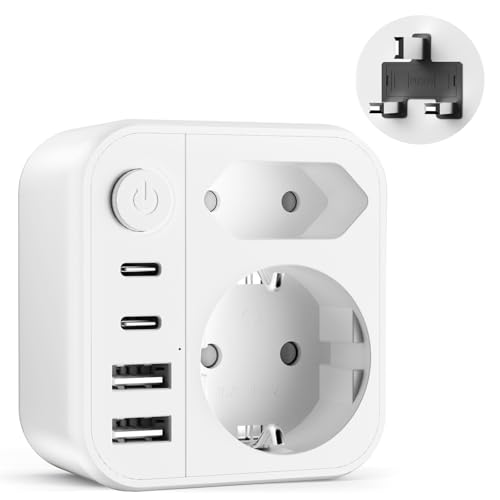 6 en 1 Adaptateur Prise Anglaise UK,3250W Adaptateur de Voyage UK avec 2 Prises,2 USB,2 Type-C,Adaptateur Type G pour Irlande Dubaï Malaisie Maldives...