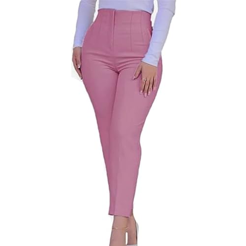 Womens High Waisted Pants 2025 Trendy Pleated Straight Leg Dress Pant Business Work Casual Trousers with Pockets Size Small Pink