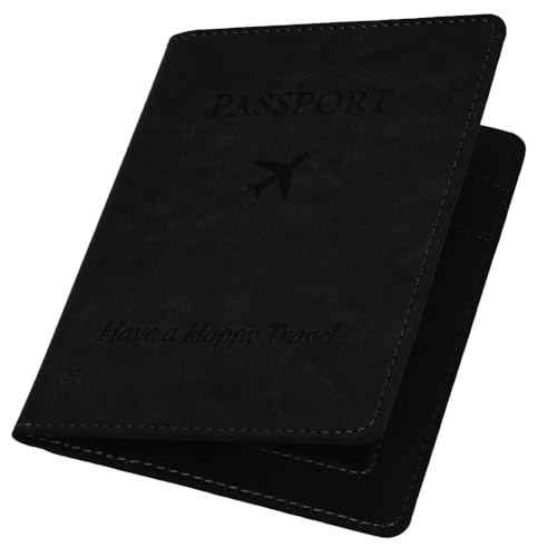 OFFCUP Capa de passaporte, porta-passaporte durável com bloqueio RFID, carteira de viagem, capa para passaporte e cartões de couro de PU, para viagens e uso diário, Preto