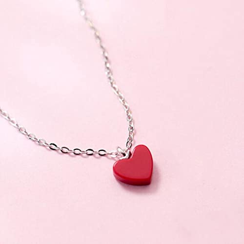 Collier chaîne argent sterling 925 femme avec pendentif cœur pierre de pin rouge bijoux