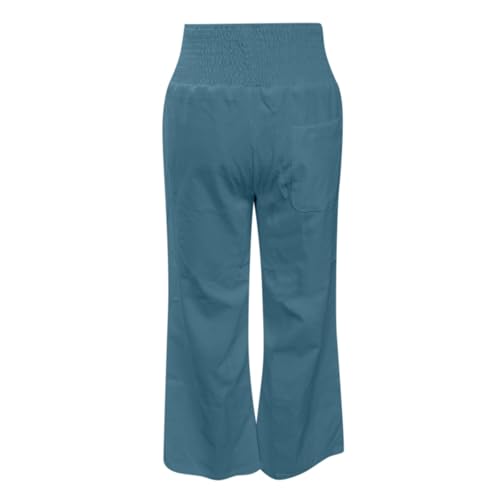 MCILLO Linen Pants Women Elastic High Waist Loose Wide Leg Lightweight Breathable Sweatpants with Pockets Womens Linen Pants3