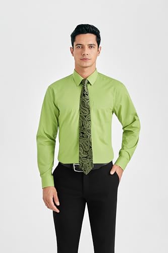 Image of HISDERN Mens Dress Shirt with Tie Pocket Square Set Classic Button Down Shirt Matching Tie Long Sleeve Shirts