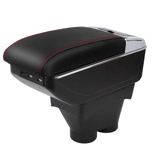YJYWZH Apoyabrazos Para Peugeot 208 2013-2018 Doble CapaReposabrazos Caja Consolas Almacenamiento con portavasos (Negro con rojo)