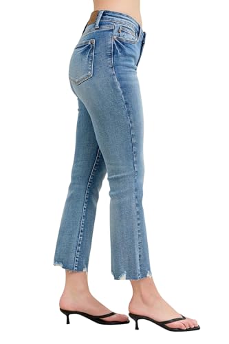 Judy Blue Women's Mid-Rise Vintage Wash Destroy Hem Kick Flare Cropped Jeans4