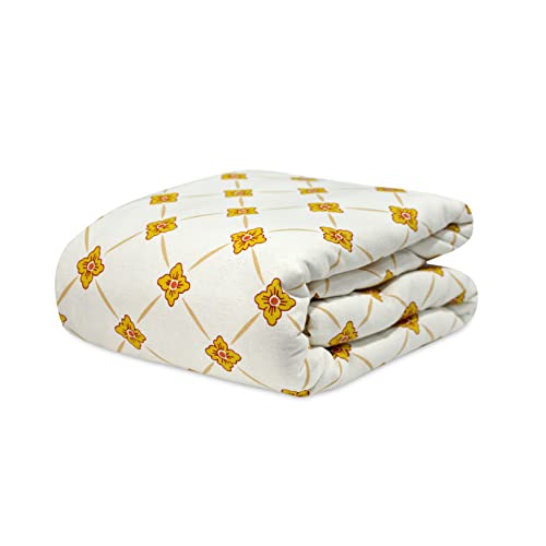 Image of Divine Casa Glace Cotton 120 GSM Soft and Silky Reversible Lightweight Printed Double Bed AC Dohar Blanket for Mild Winter Quilt -(Yellow and White, 205 x 220, CM)