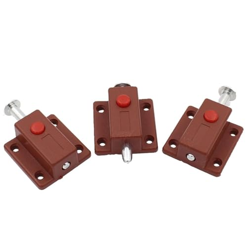 Image of 6 Pcs Automatic Spring Loaded Door Latch Lock ABS Plastic Push Security Bolt for Windows Cabinets Drawers Kitchen Furniture Sliding Locks Home Safety & Window Cabinet Drawer (Brown)