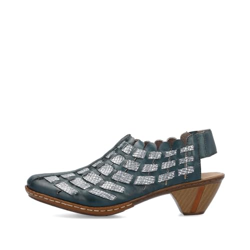 Image of Rieker 46778 Sina Women's Heels - Sling-Backs, Leather Upper, Hand-Woven Design, Anti-Stress Comfort, Flexible Sole, Secure Fit, and Timeless Everyday Style