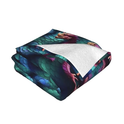 Couverture de lit de luxe à motif écailles de dragon, plaid flanelle doux 3D chaud