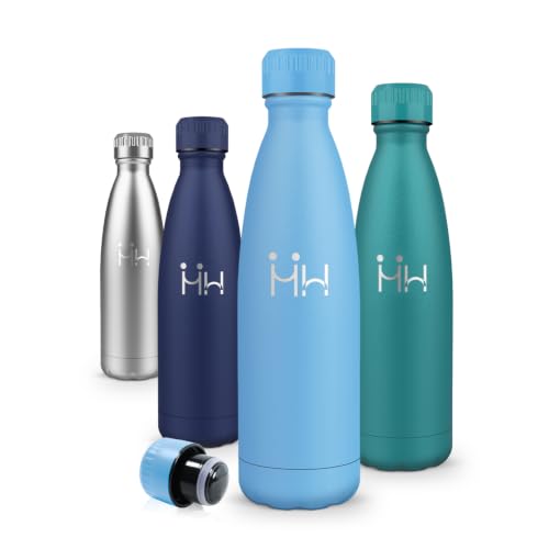 Motswedi Botella Termica 500ml, Cantimplora Infantil, a Prueba de Fugas, Botella Agua Acero Inoxidable, Cerradura Segura, Cantimplora, Termo Agua para Deporte, Oficina, Yoga - Azul transparente
