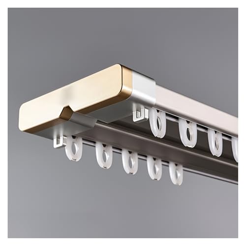 Cortina divisora de habitación de aleación de aluminio resistente para montaje en techo, doble riel para privacidad en sala de estar o dormitorio, funcionamiento silencioso, color gris, 145 cm