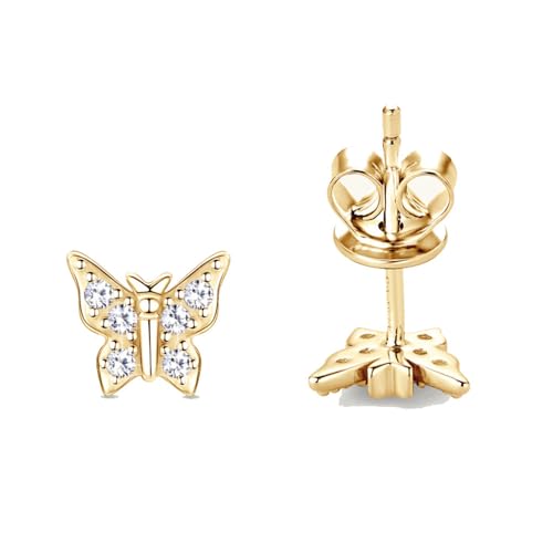 Boucles d'oreilles Moissanite anti-allergie papillon or 14k et argent