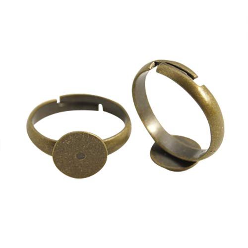 PH PandaHall 100Pcs 14mm Brass Ring Bases Adjustable Antique Bronze Blank Ring Pad for Ring Making(Lead Free, Cadmium Free and Nickel Free)