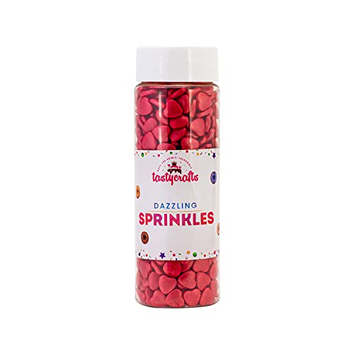 Tastycrafts Edible Red Heart Shape Sprinkles | Hearts Sweet Candy Topping for Cake Decor | Cake Decoration and Garnishing | Best use for Cupcake, Pastry, and Cake Toppers