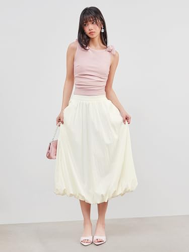 CIDER Crop Tank Tops for Women Bowknot Ruched Solid Scoop Neck Sleeveless Fitted Tops3