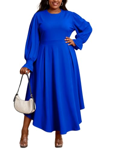 Image of Baczoe Women's Plus Size Long Sleeve Maxi Church Dress | High waist, pockets, stretchy