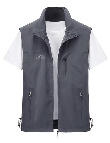 Gihuo Men's Lightweight Softshell Sleeveless Golf Vest with Zipper Pockets for Travel Hiking Fishing Safari Outwear