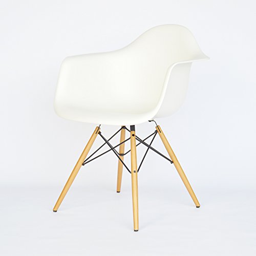Vitra - Eames plastic armstoel DAW (H 43 cm), esdoorn geel/wit, viltglijders wit (harde vloer)
