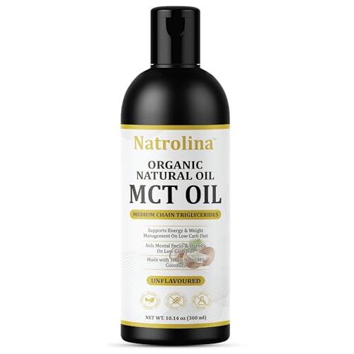 Natrolina Pure Organic MCT Oil Unflavored - 300ml Sourced from 100% Coconuts | Supports Brain Function Body Energy and Keto/Paleo Diets | Ideal for Coffee Smoothies & Salads Non-GMO Gluten-Free