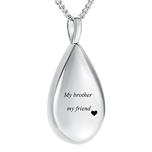 Carved Teardrop Keepsake Ashes Necklace Urn Pendant Cremation Memorial Jewelry my brother my
