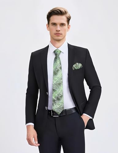 Image of YourTies Silk Paisley Floral Tie and Pocket Square Cufflinks with Lapel Pin Sets for Men 5PC Wedding Party