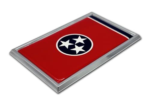 Image of Elektroplate Premium Tennessee TN State Flag All Metal Chrome Emblem for Cars, Trucks, and All Auto | Universal Fit at 2.5 inch x 3.8 inch | Weatherproof
