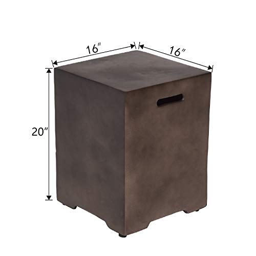 COSIEST Outdoor Hideaway Tank Table for Gas Fire Pits, Hides Standard 20lb 16-inch Propane Tank Cover, Concrete Bronze Finish, Side Handles