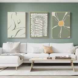 Tableau abstrait végétal décoration murale bohème verte