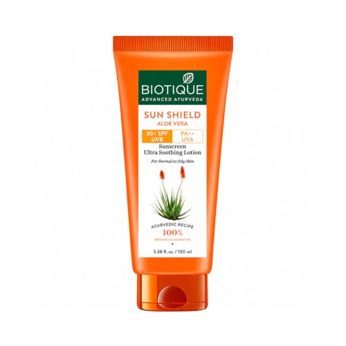 Biotique Sun Shield Aloe Vera 30+ Spf Sunscreen Ultra Soothing Lotion For Normal Skin, 100Ml, Pack Of 1