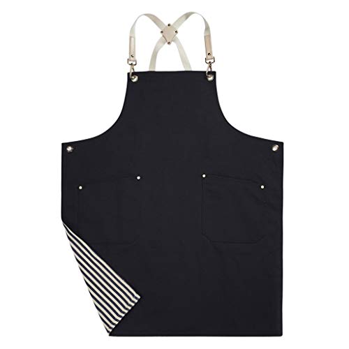 Jeanerlor Double sided (Stripe and Black) Cotton Canvas Durable Apron for Woman