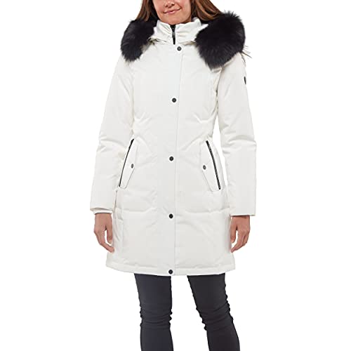 1 Madison Women's Warm Winter Parka with Fox Fur Trimmed Hood, New Cream, L