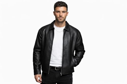 Image of Faux Leather Oversized Coach Jacket for Men | Premium Streetwear Outerwear for Winter, Travel, Parties | Classic Stylish Design