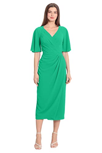 Image of Maggy London Women's Maggy London Women's Dresses Short Flutter Sleeve Faux Wrap Midi Dress