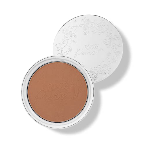 100% PURE Powder Foundation Matte Finish Face Makeup - Oil Absorbing Pressed Poreless Concealer - Vegan Fruit Pigmented Cocoa Color (Deep Shade w/Neutral Undertones) - 0.32 Oz