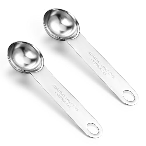 Ouligay 2 cucchiaini dosatori da 5 ml, 1 cucchiaino da 1/3 cucchiaino da tè singolo in acciaio inox, cucchiaini da tavola in metallo, per cucina, tè, caffè