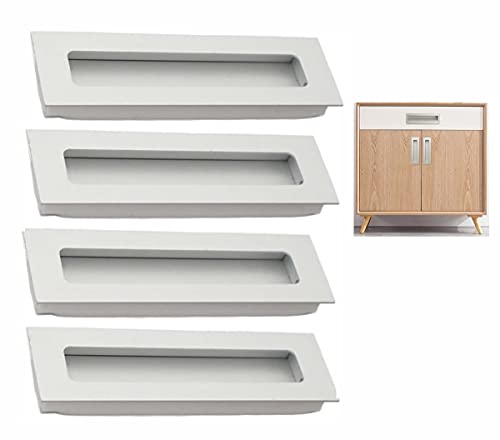 Dreneco 4pcs Aluminium Alloy Recessed Handle Sliding Door Cupboard Wardrobe Flush Pull Hidden Handles (Hole Distance 128mm)