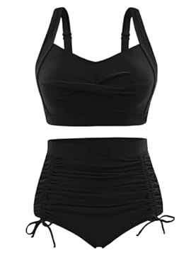 UMIPUBO Costume da Bagno Donna A Vita Alta Due Pezzi Bikini Set Push Up Imbottito Reggiseno Costumi da Mare Controllo della Pancia Abiti da Spiaggia Regolabile Beachwear Estivi Nero, M
