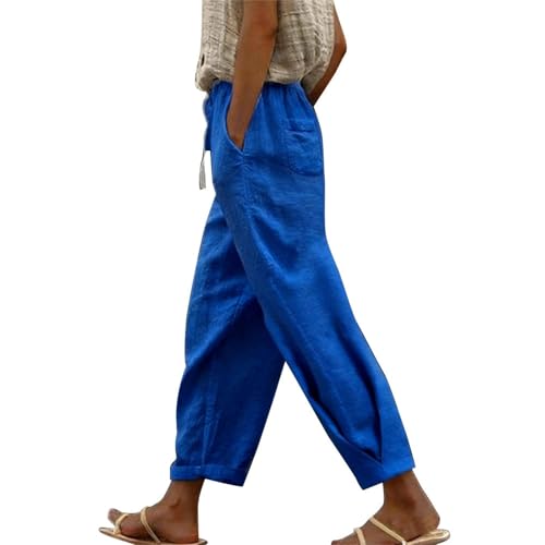 Pantalon en lin femme pour vacances d'été léger et fluide style décontracté