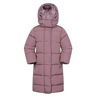 Mountain Warehouse Florence Kids Long Padded Jacket - Lightweight Overcoat, Soft & Warm Puffer Coat with Hood, Childrens Outerwear - Travel & Outdoors Pink Kids Size 11-12 Years