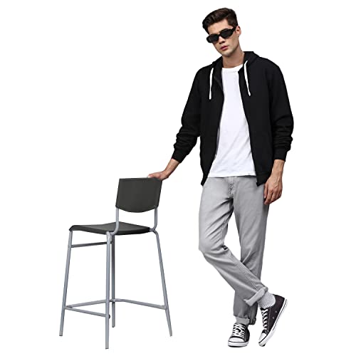 Image of CAHOOT Men's Dark Blue Zip-Front Hoodie with Contrast Drawstring for Casual Wear | Long Sleeve | Hooded Neck | Zipper Closure | Cotton Sweatshirt Crafted with Comfort Fit for Everyday Wear