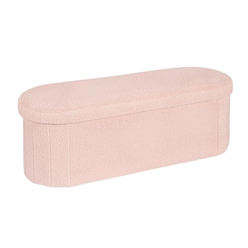 Image of B FSOBEIIALEO Ottoman with Storage for Living Room, Sherpa Folding Storage Ottoman Foot Rest, 43.3 Inches Collapsible Bedroom Bench Pink