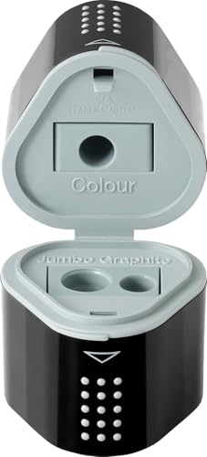 FABER-CASTELL - Dreifachspitzdose Grip 2001, Anspitzer für Durchmesser 8-10 mm mit Behälter (1 Stück, schwarz) – Ansicht 2