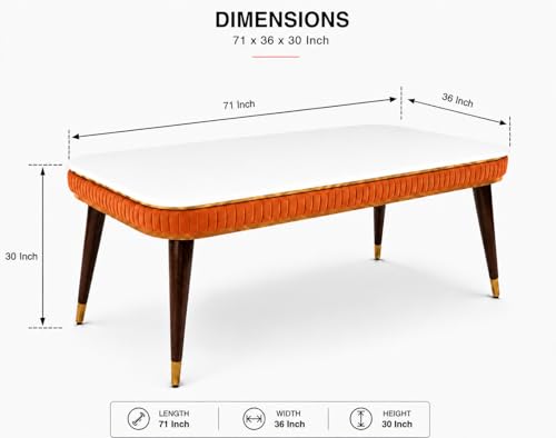 Image of WOODEN SPACE 6-Seater Wooden Dining Table Set | Nano Composite Marble Top | Solid Wood Base | Modern Dining Room Furniture with 6 Chairs (Mustard)