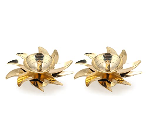 Image of CraftVatika Brass Diya for Diwali Decoration Flower Diya Oil Lamp for Puja Home Decor (Pack of 2)